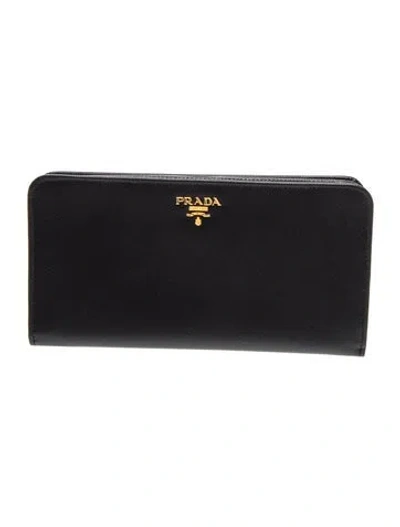 Pre-owned Prada Saffiano Lux Leather Continental Wallet In Black