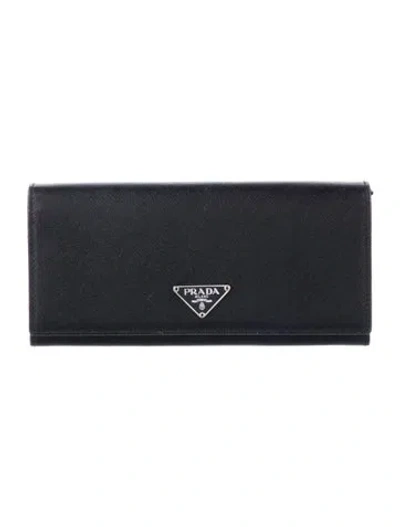 Pre-owned Prada Saffiano Lux Leather Continental Wallet In Black