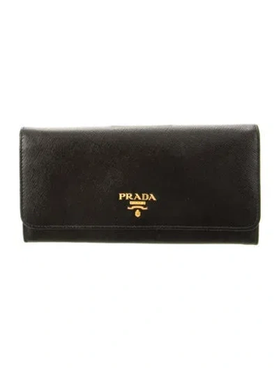 Pre-owned Prada Saffiano Lux Leather Continental Wallet In Black