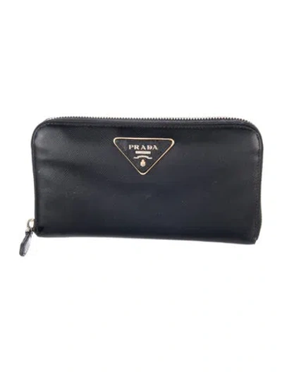 Pre-owned Prada Saffiano Lux Leather Continental Wallet In Black