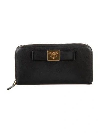 Pre-owned Prada Saffiano Lux Leather Continental Wallet In Black