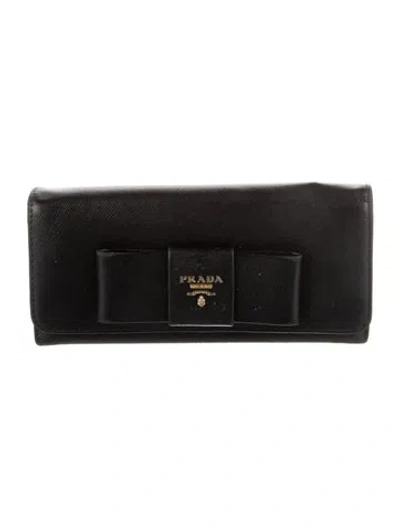 Pre-owned Prada Saffiano Lux Leather Continental Wallet In Black