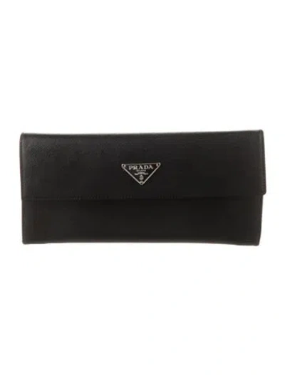 Pre-owned Prada Saffiano Lux Leather Continental Wallet In Black