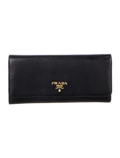 Pre-owned Prada Saffiano Lux Leather Continental Wallet In Black