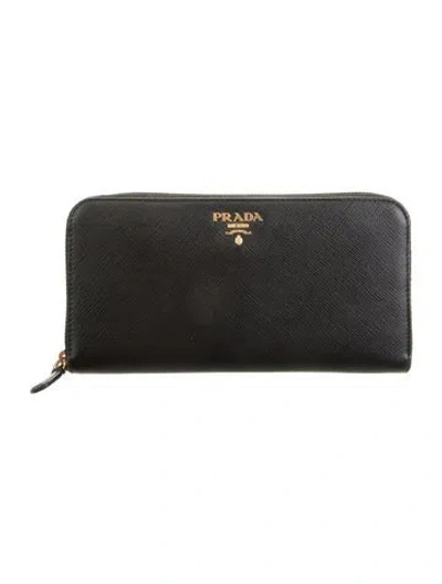 Pre-owned Prada Saffiano Lux Leather Continental Wallet In Black