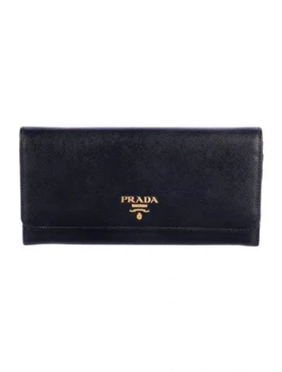 Pre-owned Prada Saffiano Lux Leather Continental Wallet In Black