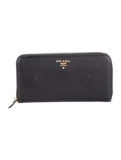 Pre-owned Prada Saffiano Lux Leather Continental Wallet In Black