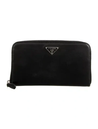 Pre-owned Prada Saffiano Lux Leather Continental Wallet In Black