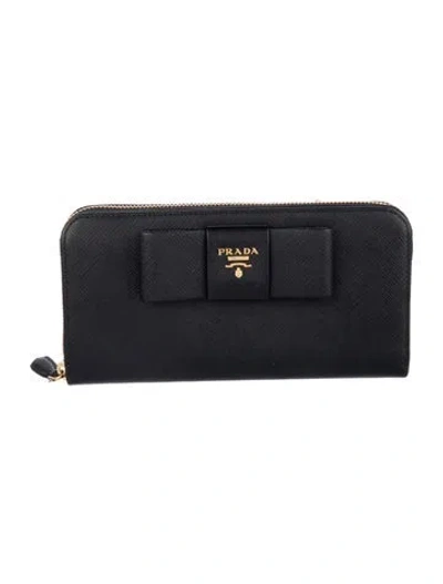 Pre-owned Prada Saffiano Lux Leather Continental Wallet In Black