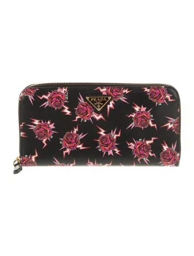 Pre-owned Prada Saffiano Lux Leather Continental Wallet In Black