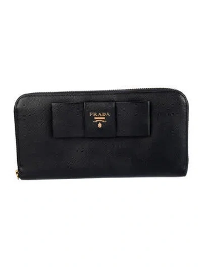 Pre-owned Prada Saffiano Lux Leather Continental Wallet In Black