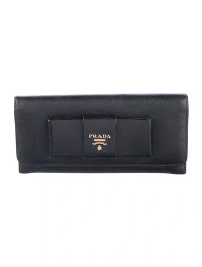 Pre-owned Prada Saffiano Lux Leather Continental Wallet In Black