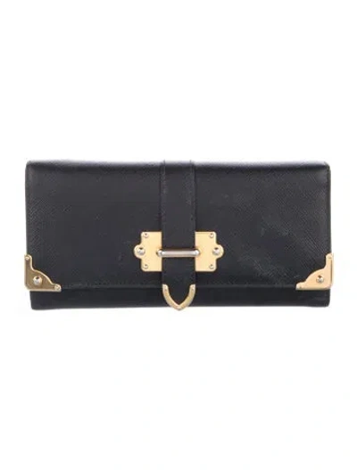 Pre-owned Prada Saffiano Lux Leather Continental Wallet In Black
