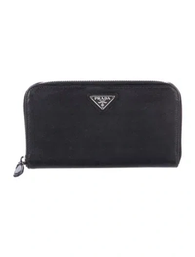 Pre-owned Prada Saffiano Lux Leather Continental Wallet In Black