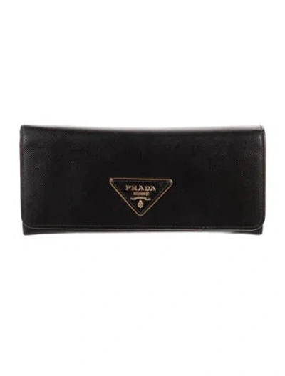 Pre-owned Prada Saffiano Lux Leather Continental Wallet In Black