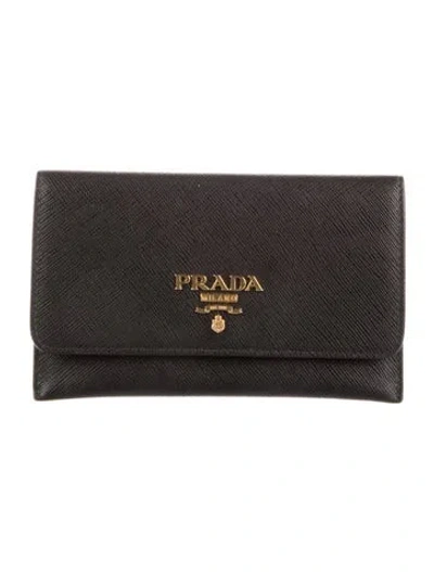 Pre-owned Prada Saffiano Lux Leather Continental Wallet In Black