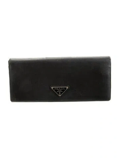 Pre-owned Prada Saffiano Lux Leather Continental Wallet In Black