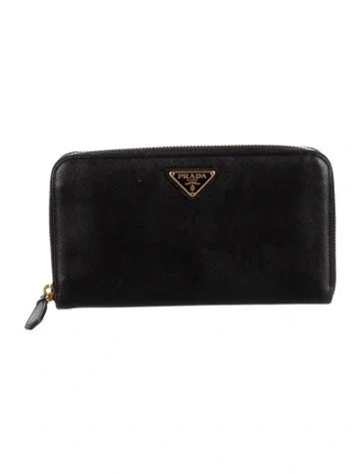 Pre-owned Prada Saffiano Lux Leather Continental Wallet In Black