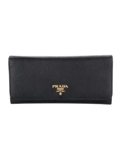 Pre-owned Prada Saffiano Lux Leather Continental Wallet In Black