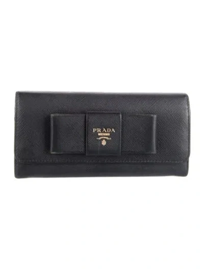 Pre-owned Prada Saffiano Lux Leather Continental Wallet In Black