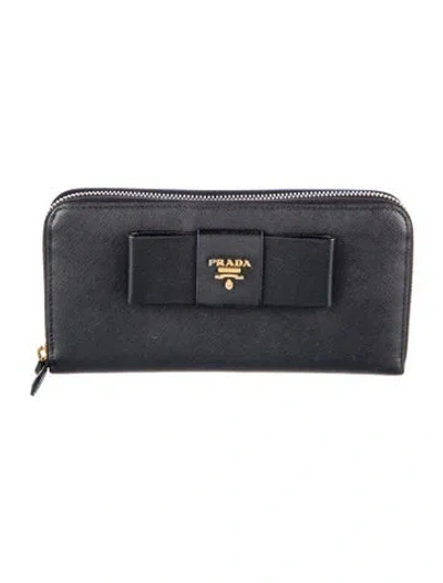 Pre-owned Prada Saffiano Lux Leather Continental Wallet In Black