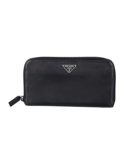 Pre-owned Prada Saffiano Lux Leather Continental Wallet In Black