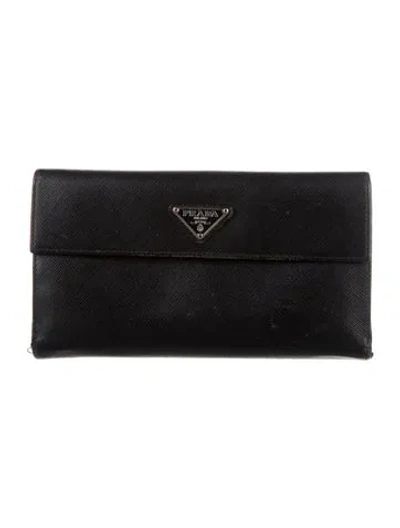Pre-owned Prada Saffiano Lux Leather Continental Wallet In Black