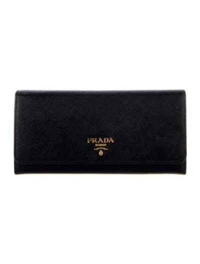 Pre-owned Prada Saffiano Lux Leather Continental Wallet In Black