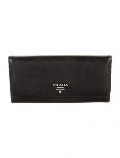 Pre-owned Prada Saffiano Lux Leather Continental Wallet In Black