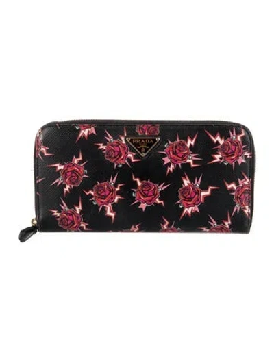 Pre-owned Prada Saffiano Lux Leather Continental Wallet In Black