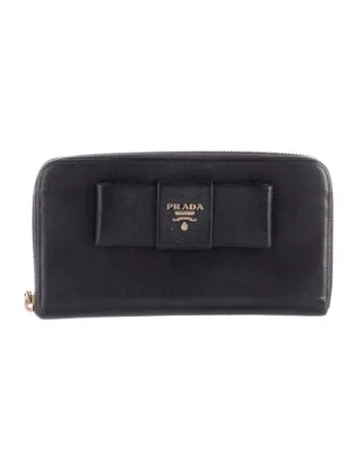 Pre-owned Prada Saffiano Lux Leather Continental Wallet In Black