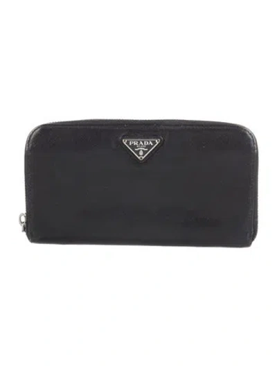 Pre-owned Prada Saffiano Lux Leather Continental Wallet In Black
