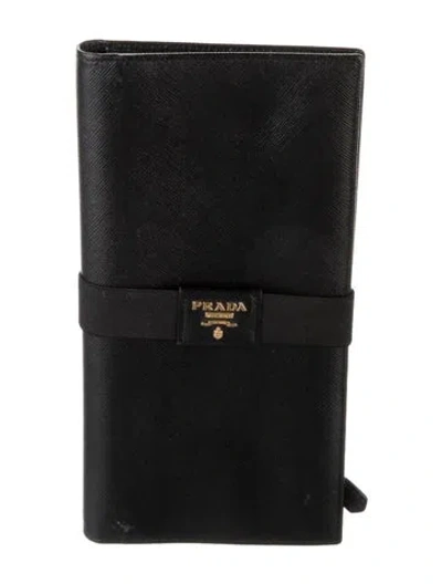 Pre-owned Prada Saffiano Lux Leather Continental Wallet In Black