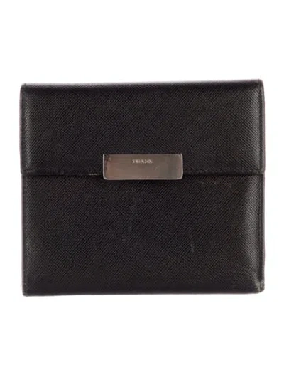 Pre-owned Prada Saffiano Lux Leather Continental Wallet In Black