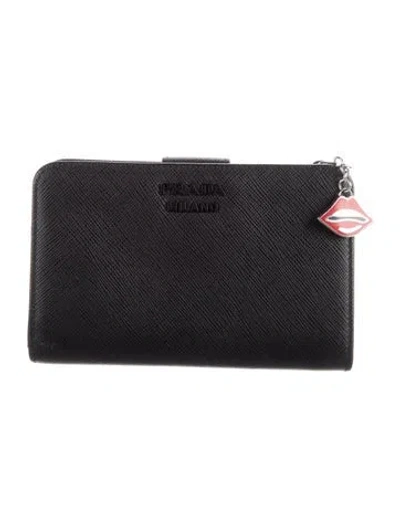 Pre-owned Prada Saffiano Lux Leather Continental Wallet In Black