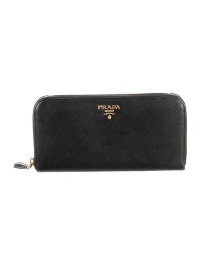 Pre-owned Prada Saffiano Lux Leather Continental Wallet In Black