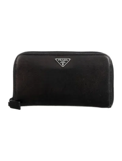 Pre-owned Prada Saffiano Lux Leather Continental Wallet In Black