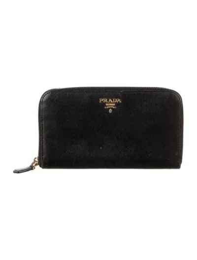 Pre-owned Prada Saffiano Lux Leather Continental Wallet In Black