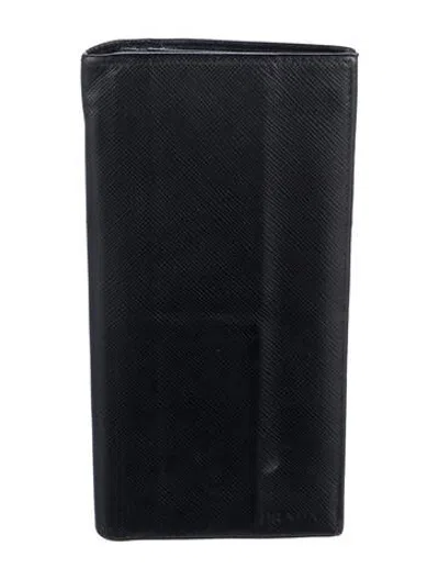 Pre-owned Prada Saffiano Lux Leather Continental Wallet In Black