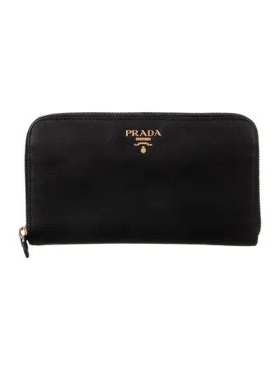Pre-owned Prada Saffiano Lux Leather Continental Wallet In Black