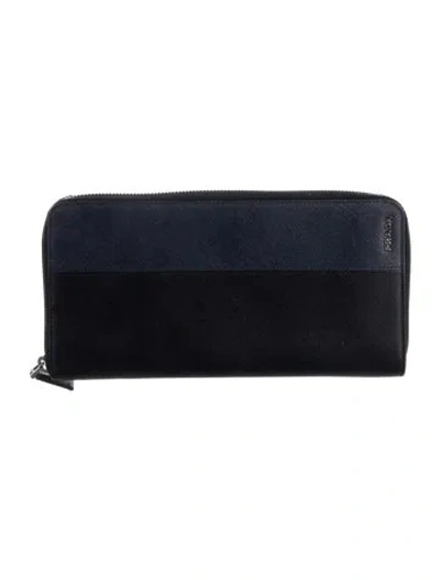 Pre-owned Prada Saffiano Lux Leather Continental Wallet In Black/blue