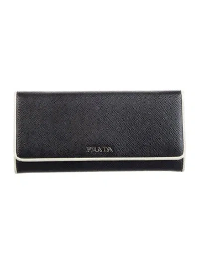 Pre-owned Prada Saffiano Lux Leather Continental Wallet In Black/white
