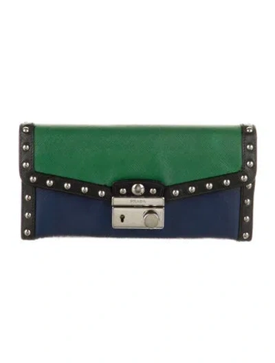 Pre-owned Prada Saffiano Lux Leather Continental Wallet In Blue