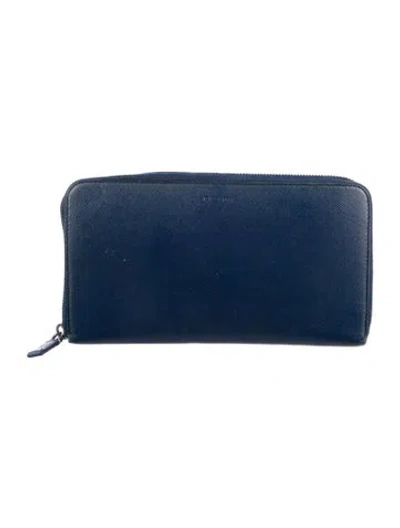 Pre-owned Prada Saffiano Lux Leather Continental Wallet In Blue