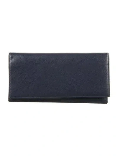 Pre-owned Prada Saffiano Lux Leather Continental Wallet In Blue