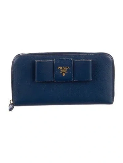 Pre-owned Prada Saffiano Lux Leather Continental Wallet In Blue