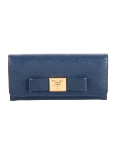 Pre-owned Prada Saffiano Lux Leather Continental Wallet In Blue
