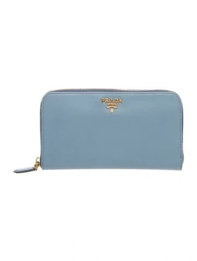 Pre-owned Prada Saffiano Lux Leather Continental Wallet In Blue