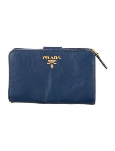 Pre-owned Prada Saffiano Lux Leather Continental Wallet In Blue