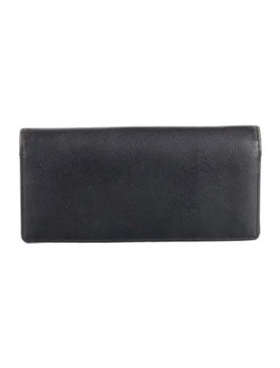 Pre-owned Prada Saffiano Lux Leather Continental Wallet In Blue